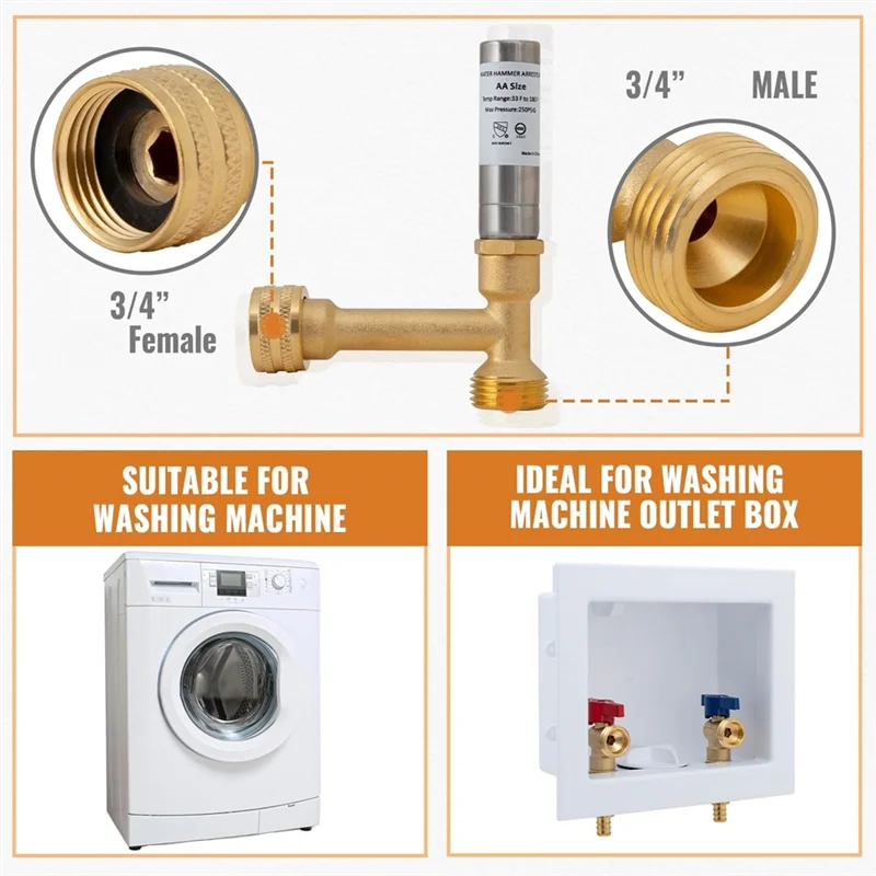 A61Z Deals Water Hammer Arrestor, 3/4Inch NPT Thread For Washing Machine, Laundry Pipe, Washer,Hammer Arrestor (2-Pack)