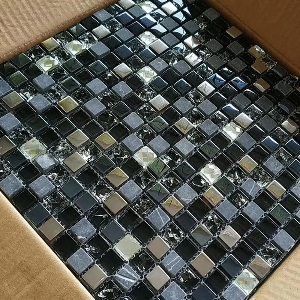 

Роскошная зеркальная мозаичная плитка из черного камня и стекла для кухни, фартук на талии, настенная плитка для ванной комнаты