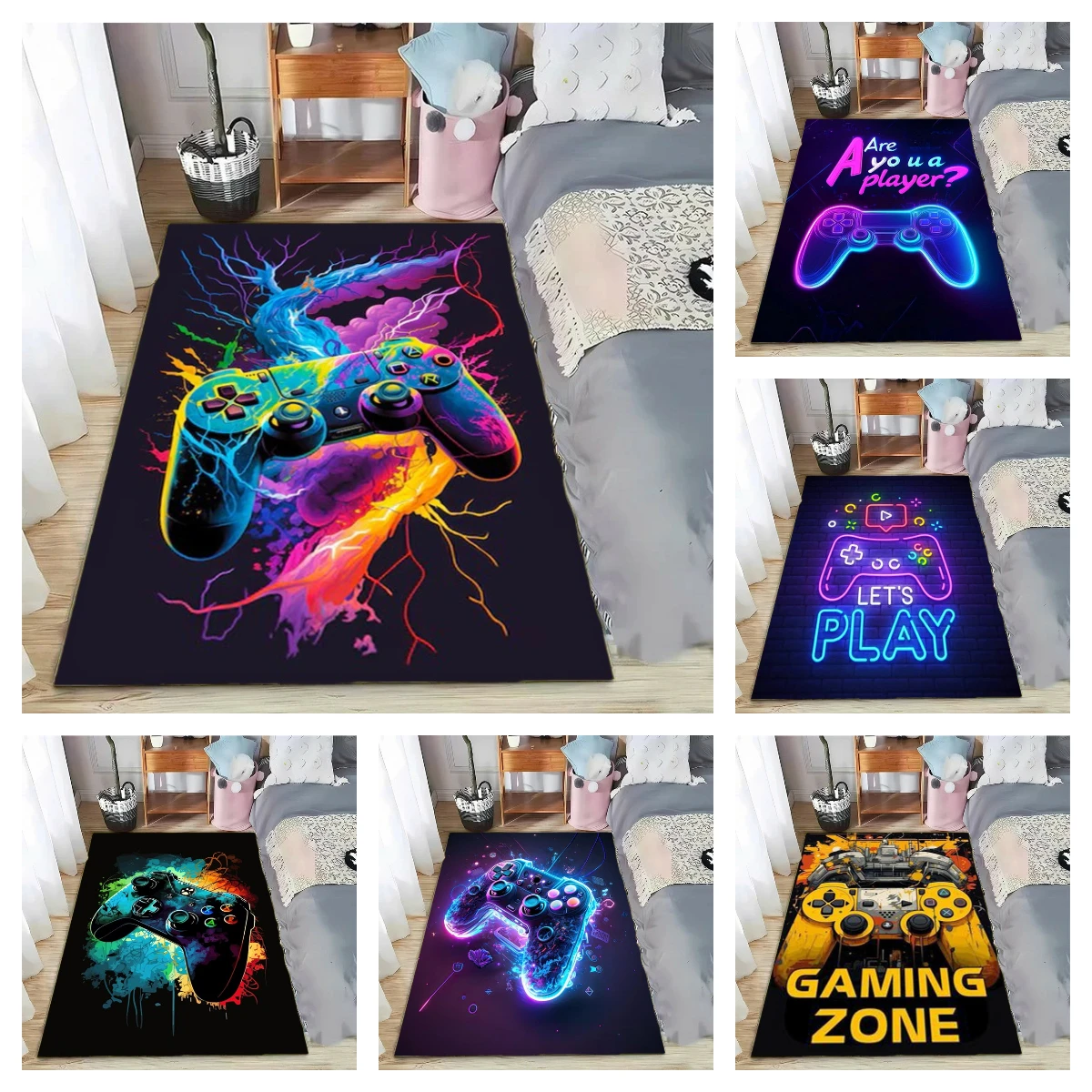 

Gaming Rug for Boys Room Gamer Rug with Controller Design Carpet for Game Room Bedroom Sofa Decor Non-slip Machine Washab Mat