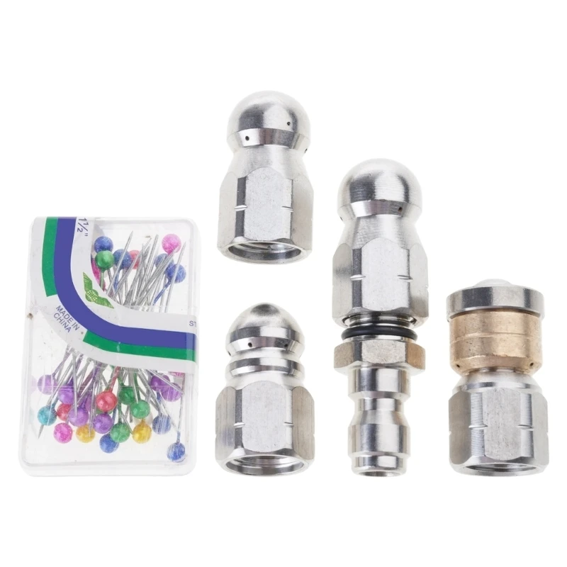 652F Stainless Steel Sewer Jetter Nozzle Rotating Button Nose Heavy Duty Quick for Pressure Washers to 5000PSI