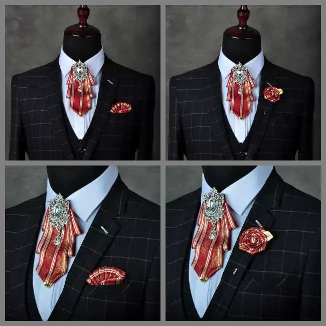 White Rhinestone Bow Tie Men\'s Wedding Fashion British Korean Women\'s Suits Dress Shirt Collar Flower Luxury Handmade Jewelry