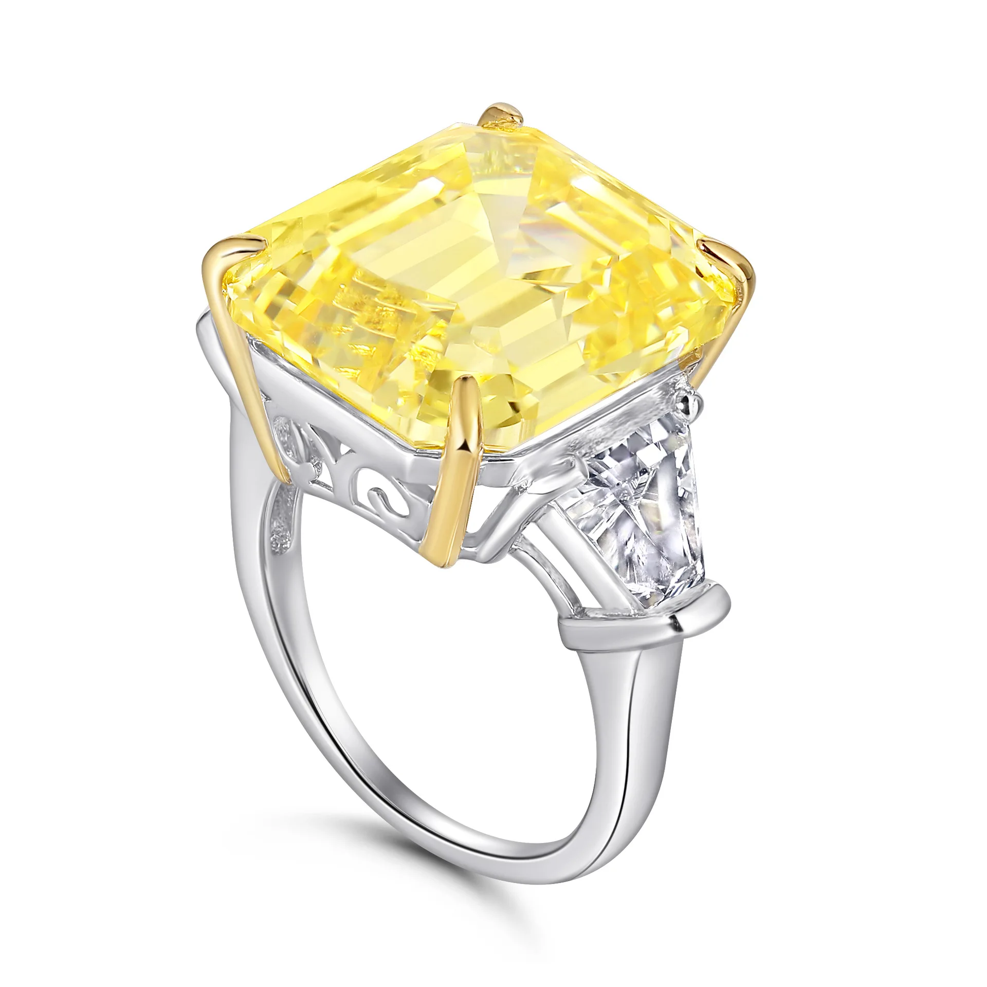 

Popular 14x16mm Radiant Cut Yellow CZ Women Engagement Ring 925 Sterling Silver Fine Jewlery Party Birthday Anniversary Gfit