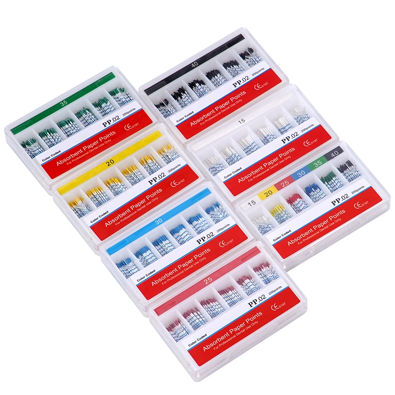 02 Taper Dental Absorbent Paper Points Endodontics Moisture Absorbing Cotton Fiber Tip with Scale Dental Materials
