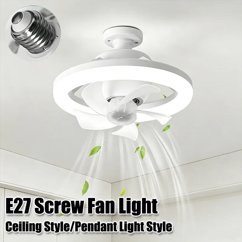 48w Ceiling Fan with LED Light and Remote Control Dimmable Brightness Silent Screw Fan Lamp for Living Room Bedroom Kitchen