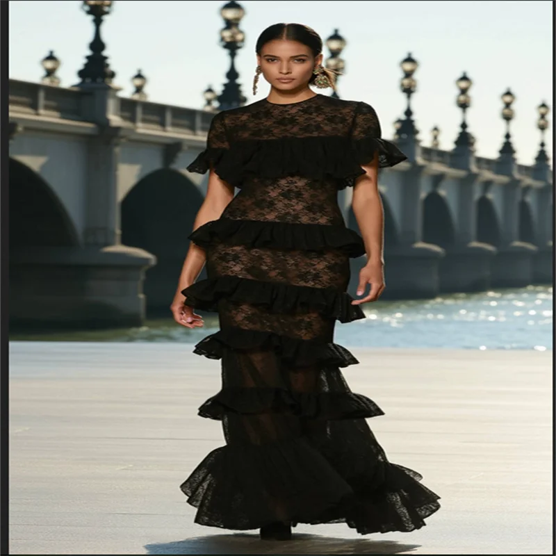 Vestido elegante de encaje negro para madre, vestido de sirena para evento, reseñas coreanas, muchos vestidos, vestido de fiesta de cumpleaños para mujer