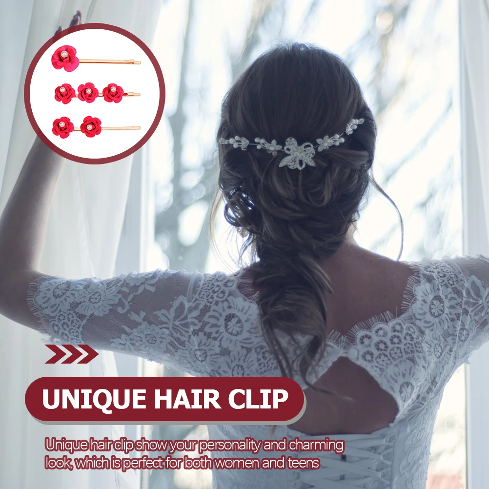 

3pcs Pearl Floral Hairpins Decorative Silk Rose Accessories for Women Retro Wedding Prom Hair Clip