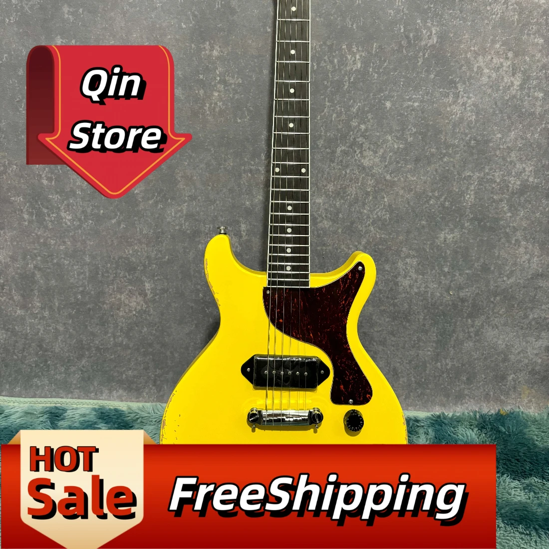 Restro Bright Yellow Tv Light Electric Guitar  P90 guitar Mahogany Body Compact Body with Dot Fingerboard Professional guitar