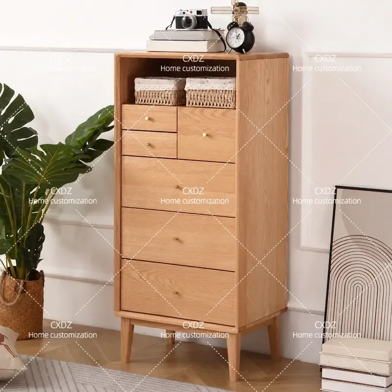 Nordic Red Oak 6 Drawer Chest Solid Wood Dresser Modern Simple Bedroom Storage Cabinet Tall 6 Tier Organizer Furniture
