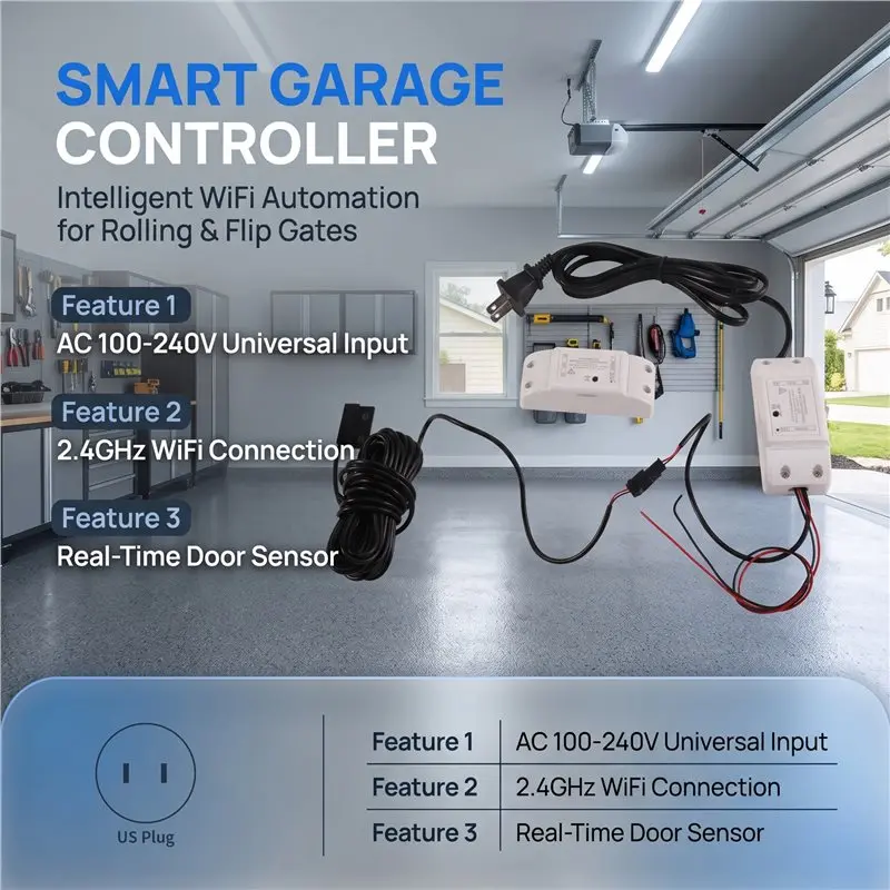 [NEW!】 Rolling Shutter Garage Door Opener Switch Smart Wifi App Timer Control Flip Gate Intelligent On/Off Controller US Plug