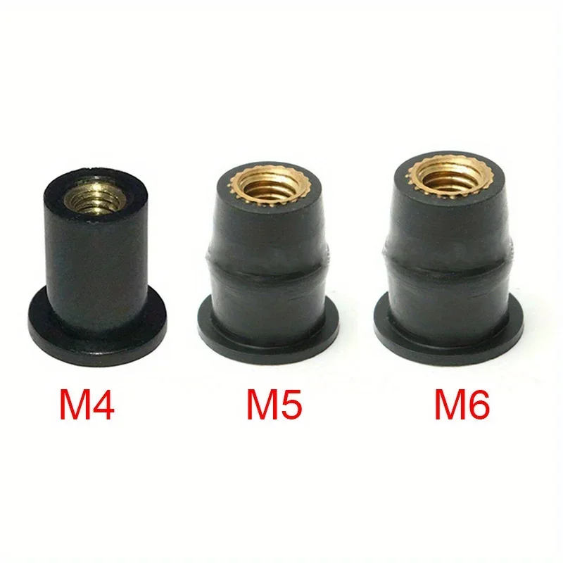 10pcs M4 / M5 / M6 motorcycle rubber well nutsaccessories fasteners Motorcycle decoration Modified windshield brass rubber nut