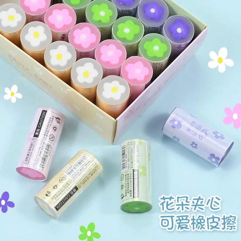 24pcs Stationery children\'s cartoon cute flower eraser for school supplies artist painting sketch office supplies