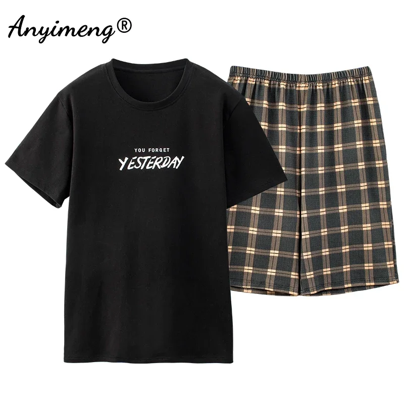 

Pajamas Men Cotton Sleepwear Summer Shorts Leisure Homewear Black Color Letter Printing Pijamas Plus Size Sporty Sleep Wear 4xl