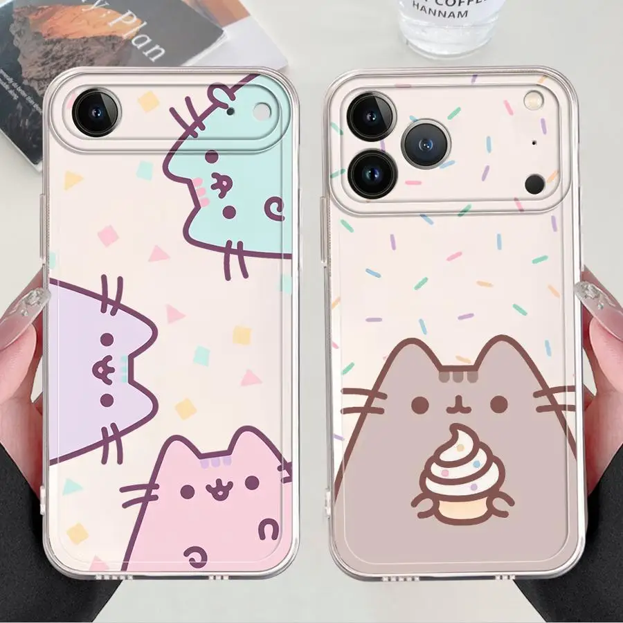 Niedliche Cartoon-Katzen P-Pusheens Hülle für iPhone 17 Pro Max 13 Pro 16 14 Plus 11 17e XS Max XR Air 12 Mini 15 Weiche Handyhülle