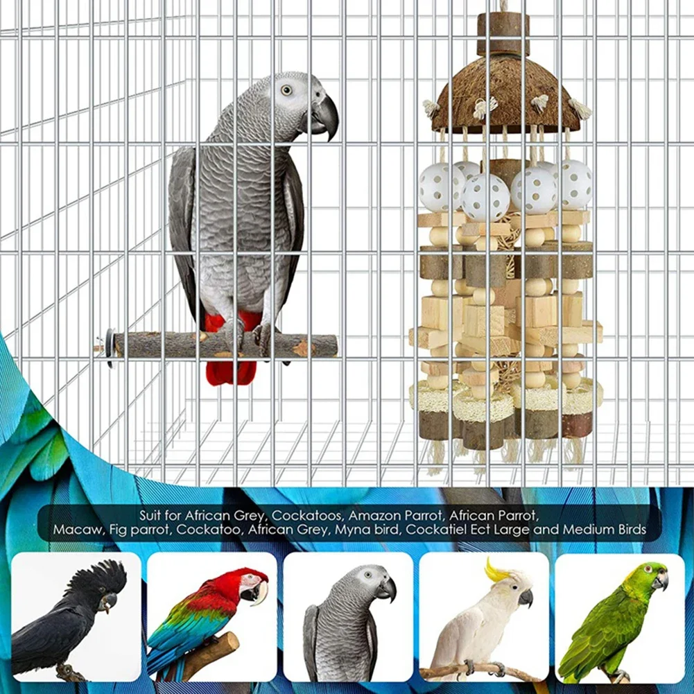 Bird Parrot Toy Large Parrot Toy Natural Wooden Blocks Bird Chewing Toy Parrot Cage Bite Toy Suits for Macaws Parrots