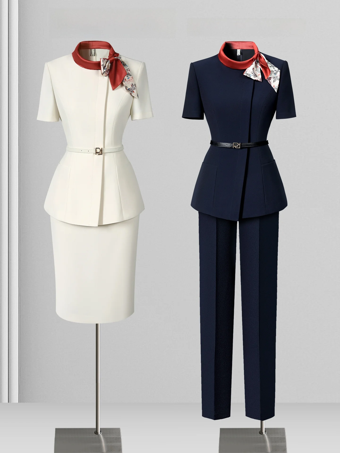 

Elegant Short Sleeve Workwear Set Women's Summer Thin 3D Tailored Waist-Cinching Professional Outfit Polyester Blend Skirt