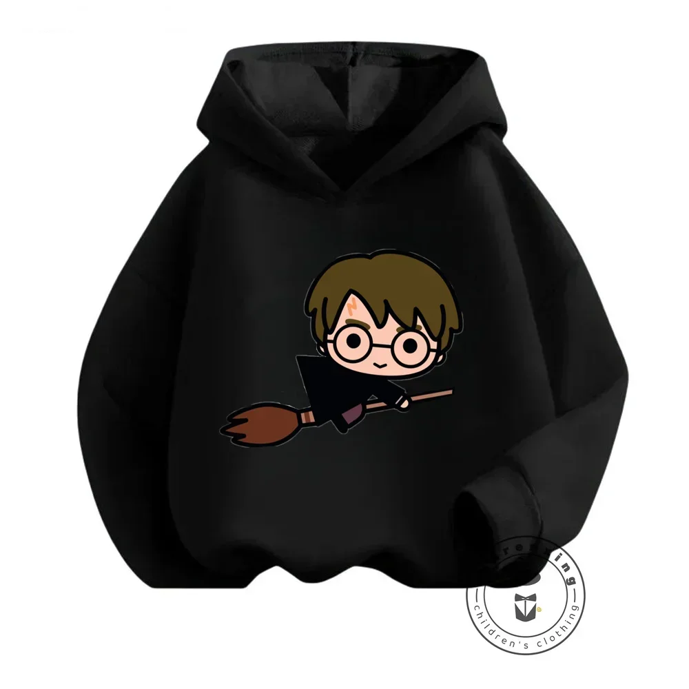 Stylish Harry Potter Outfits Rustic Solid Color Kid Hoodies Charming Q-Version Illustrations Ideal for Casual Outdoor Activities