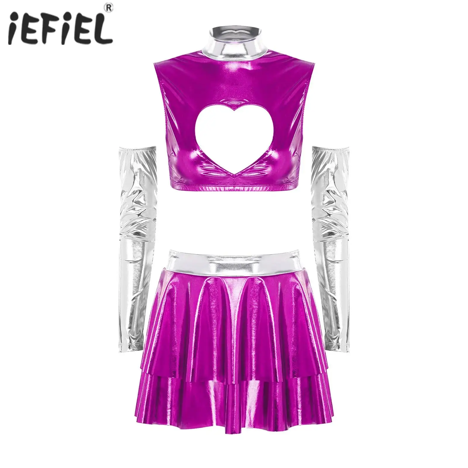 

Женский костюм для косплея космонавта инопланетянина, наряды принцессы для ролевых игр, полый укороченный топ на бретелях и многоуровневая мини-юбка с рюшами