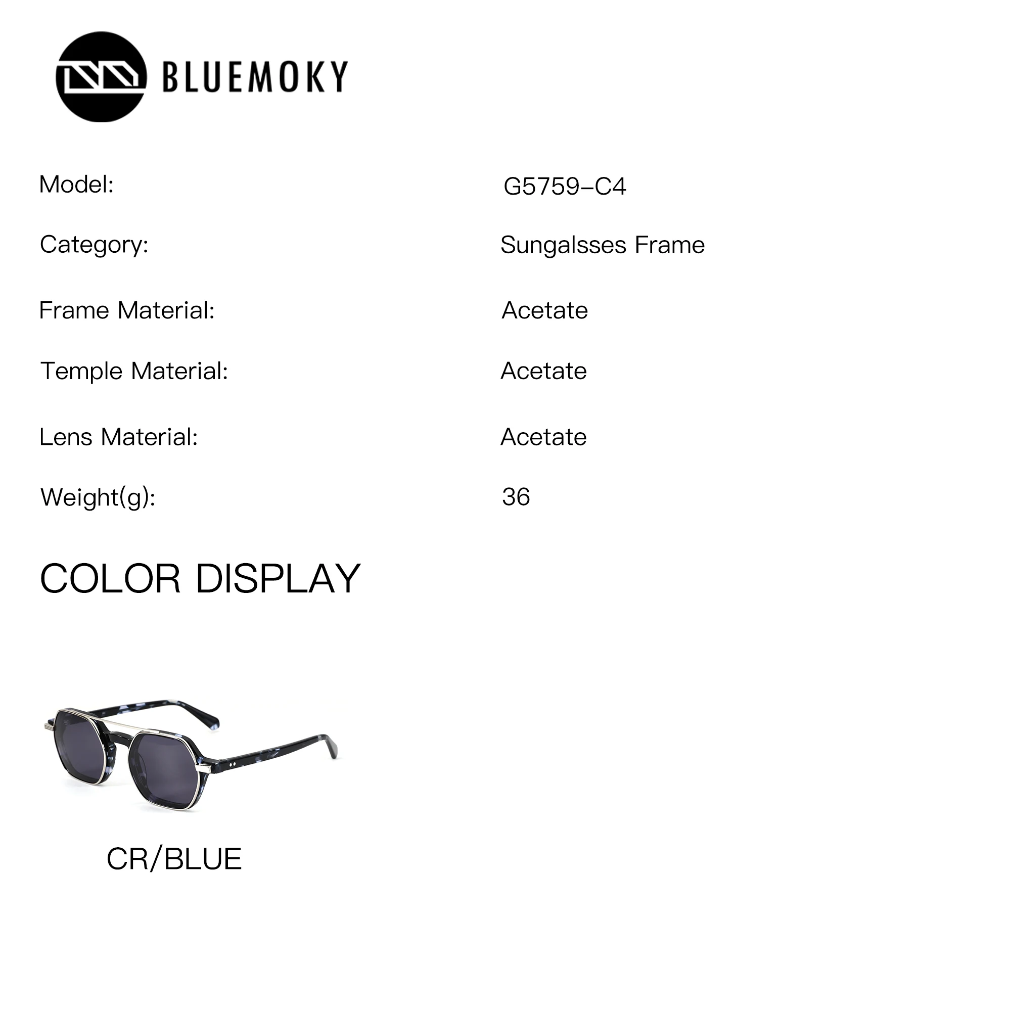BLUEMOKY S Size Polygon Clip On Prescription Glasses For Men Acetate Anti Blue Light Optical Grade Glasses