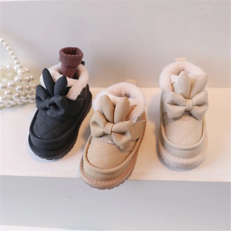 Children\'s Snow Boots 2023 New Winter Kids Shoes Butterfly-knot Waterproof Warm Plush  Fashion Toddler Girls Boots EU 21-30