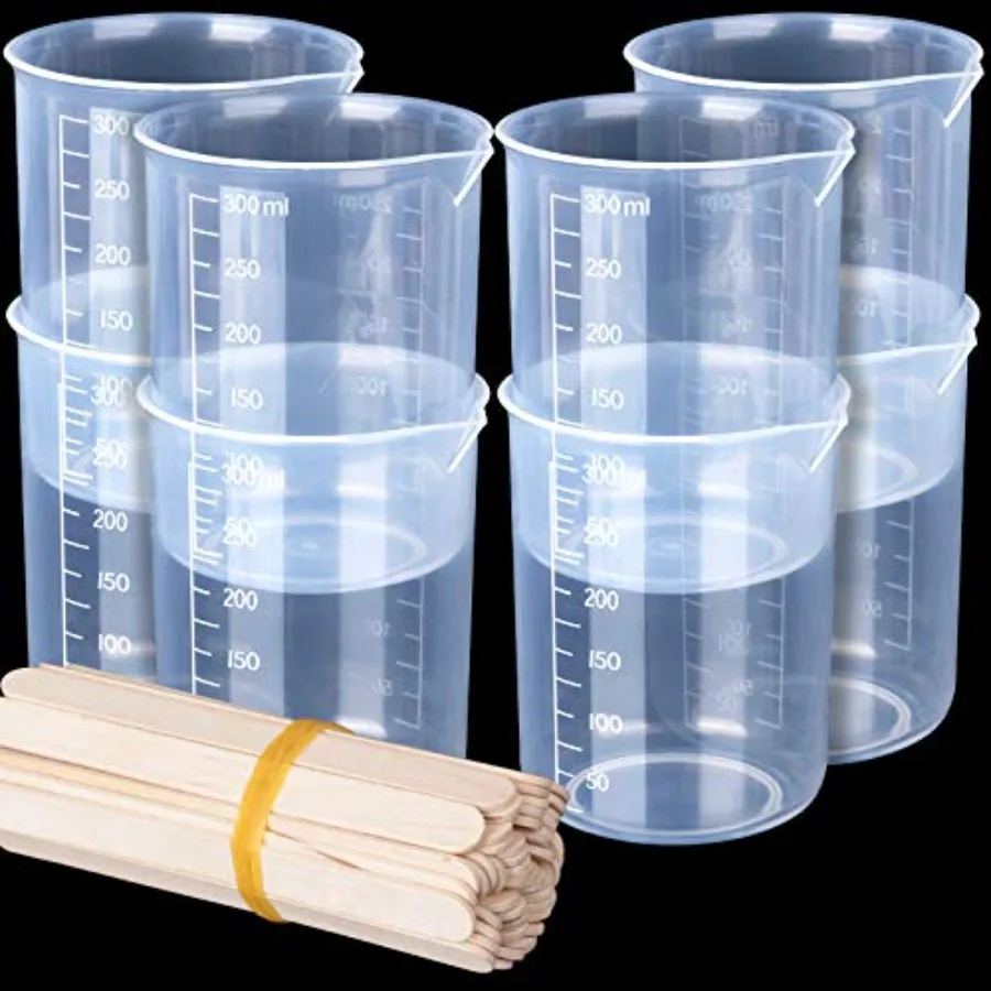 

8PCS Resin Mixing Cups 300ML Plastic Measuring Cups for Resin Paint Mixing Cups Plastic Beakers Liquid Measuring Cups with 50PC