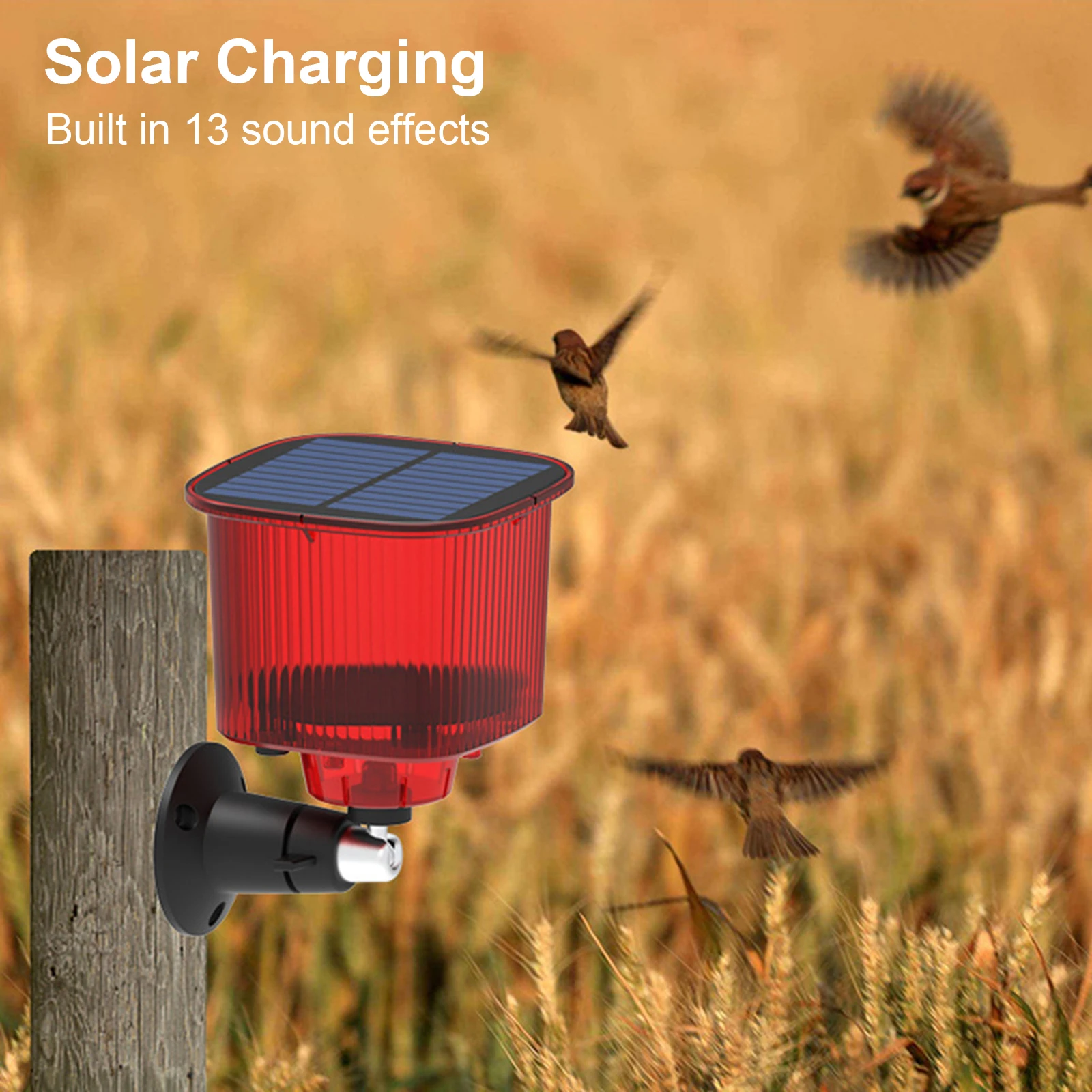 

Outdoor Solar Light Warning Alarm Lamp with 13 Built In Repellent Sound Repeller for Garden Farm Drive Away Birds Wild Animal