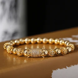 Luxury Men Bracelet Homme Jewelry Crystal CZ Crown Flower Beads Bracelets for Women Pulseira Masculina Feminina Gifts