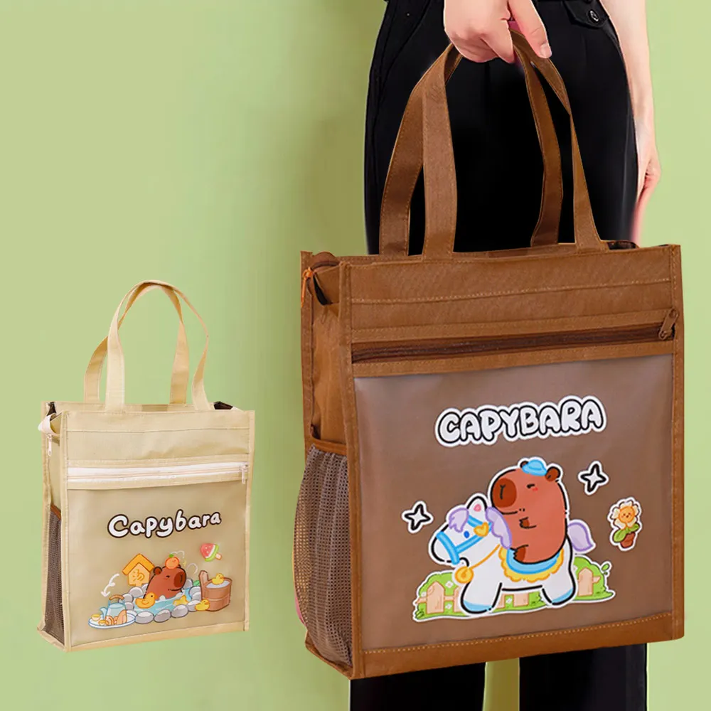 Oxford Cloth Capybara Students Tutorial Bag with Zipper School Office Supplies File Bag Large-capacity Tote School Packet