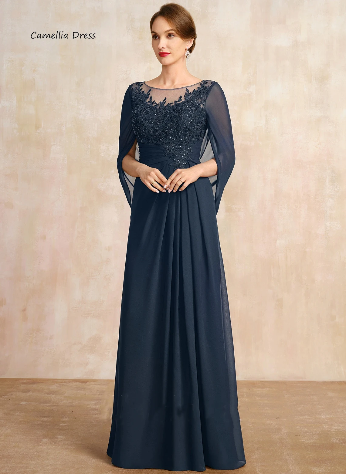 Graceful A-line Mother Dresses For Weddings Scoop Lace Evening Dresses Chiffon Illusion Wedding Party Dress  فستان حفلات الزفاف