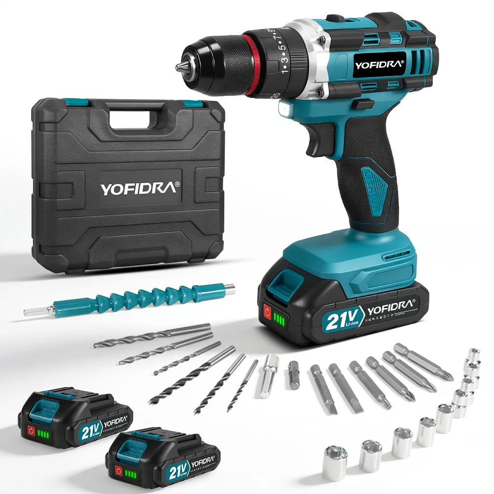 YOFIDRA 3-in-1 Elektrischer Schlagbohrer 25+3 Drehmomentstufen Handgeführter Akku-Schlagbohrer Holzbearbeitungs-Elektrowerkzeug für Makita 21V Akku – Detail 14