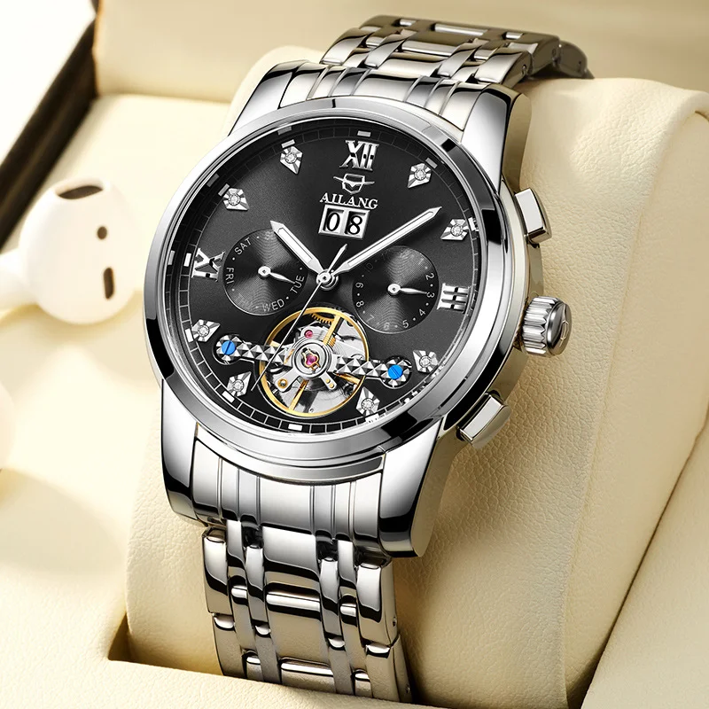 front-runner Ai Lang Automatic Mechanical Watch 41mm Stainless Steel Band Luminous 30M Water Resistant Business Style Original
