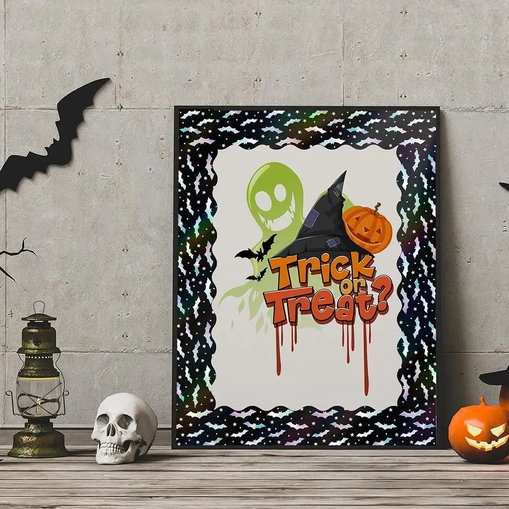 Halloween Chalkboard Decorative Sticker 5/10/18M Multicolor Border Trim Decal Cartoon Ghost Bat Pumpkin Wall Ornament