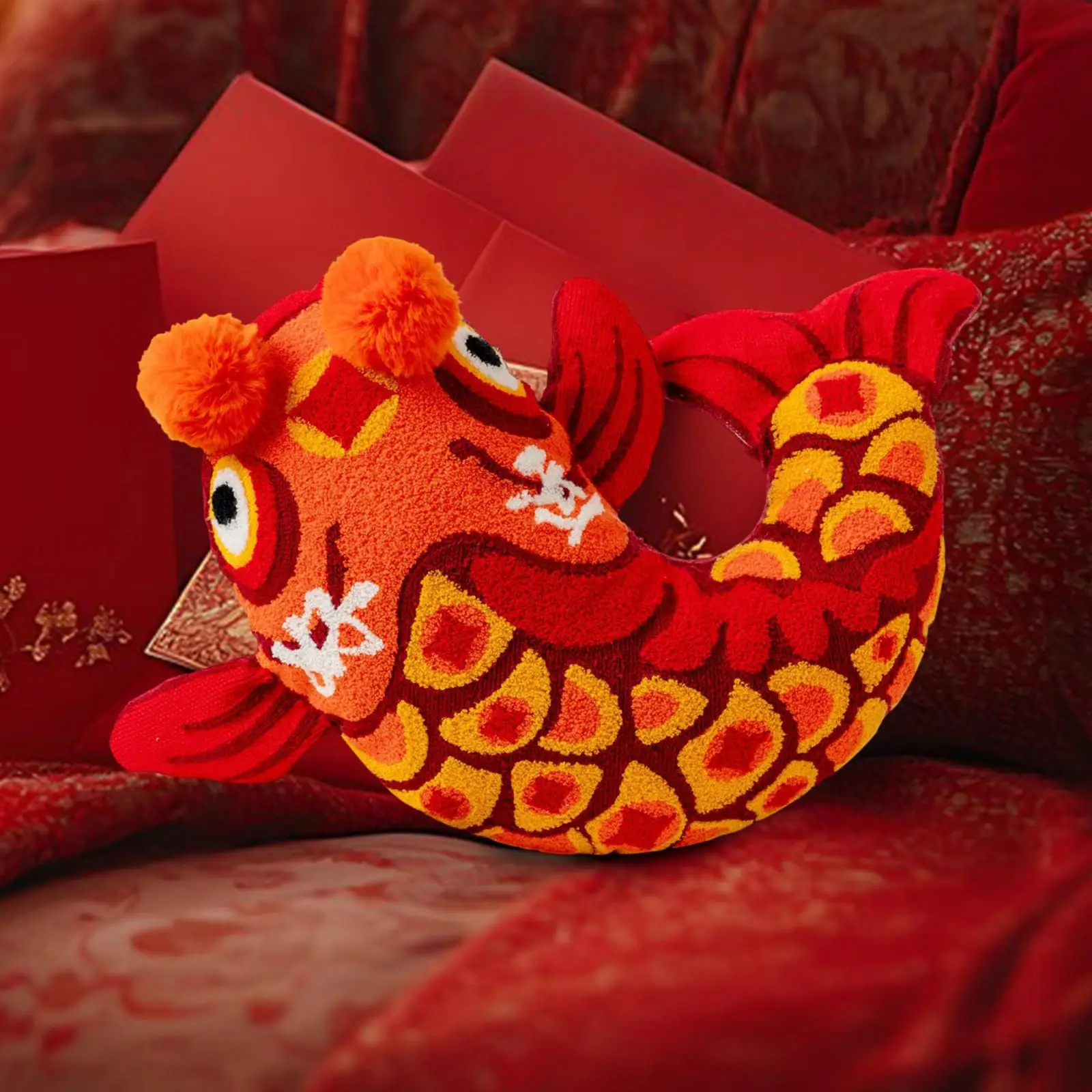 Almohada de pez de Año Nuevo Chino, centros de mesa, accesorios para fotos, cojín decorativo para respaldo para silla, dormitorio, sala de estar, sofá y oficina