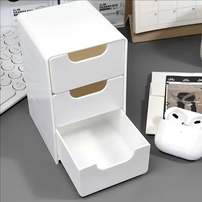 1pc 3-Tier Desktop Organizer with Drawers, Plastic Storage Box for Stationery/School/Office Supplies