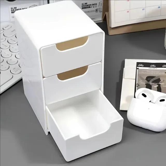 1pc 3-Tier Desktop Organizer with Drawers, Plastic Storage Box for Stationery/School/Office Supplies 2
