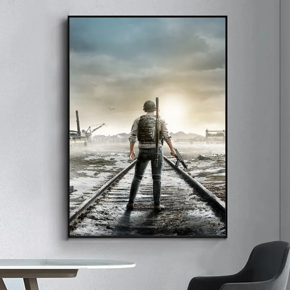 P-PUBG GAME Poster Fancy Poster Wall Sticker for Living Room Bar Vintage Decorative Painting Middle