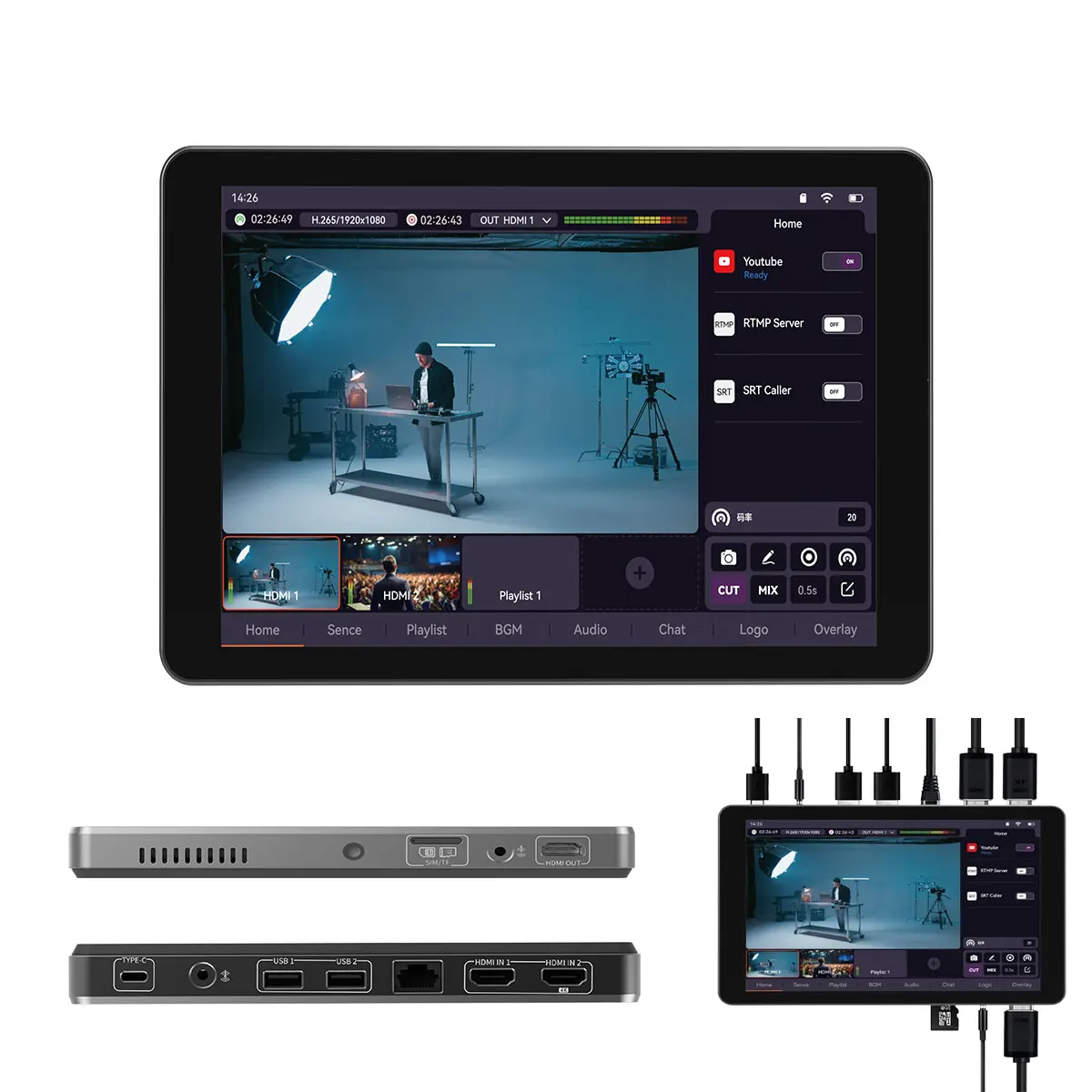 SPROLINK NeoLIVE MD8 Video Switcher 8 Inch Touchscreen Portable Multi-Cam Live Streaming Wireless Mobile Input USB Recording