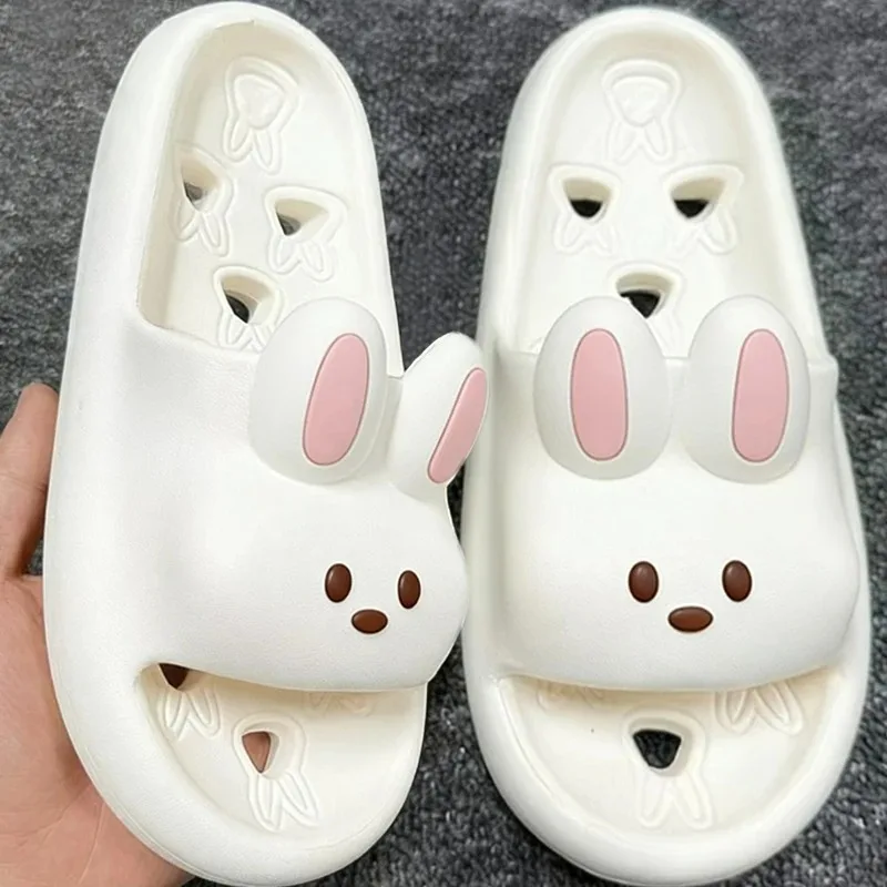 Cute Rabbit Slippers EVA Soft Bathroom Slides 3D Cartoon Bunny Design Anti Slip Drainage Quick Dry Lightweight House Use Slipper