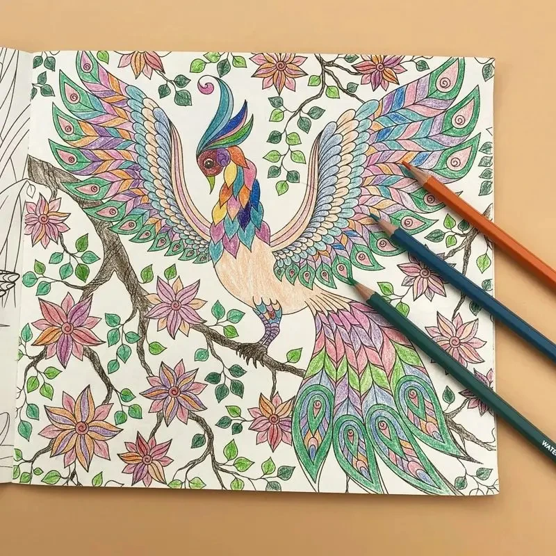 Libro de colorear de jardín secreto de tamaño pequeño para adultos, alivio del estrés, relleno pintado a mano, pintura de Mandala, juguete Montessori