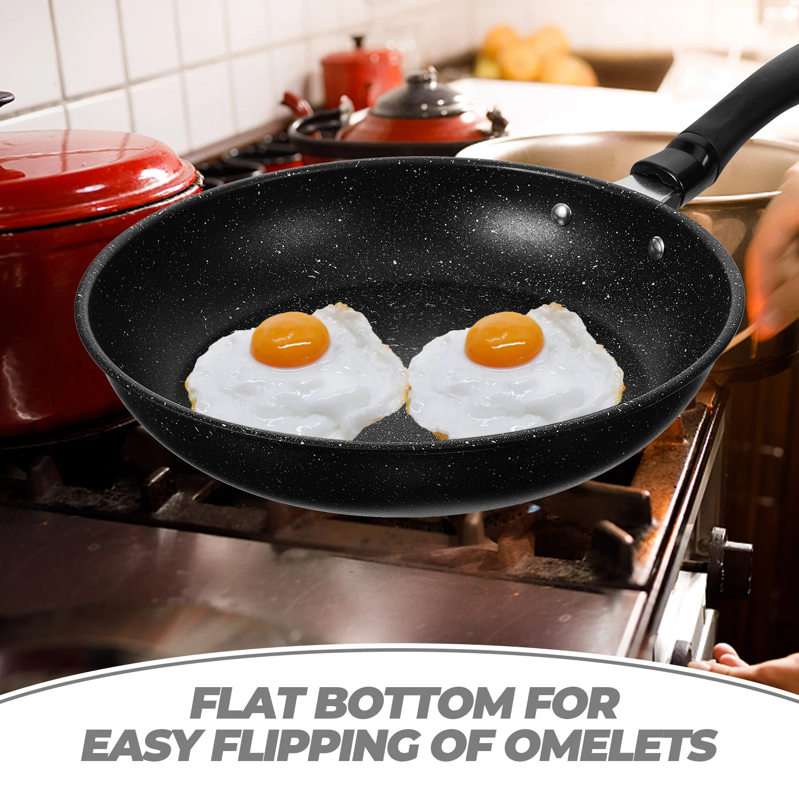 

26cm Non Stick Frying Pan Maifanite Coating Even Heat Flat Bottom Pancake Maker for Induction Handle for Kids