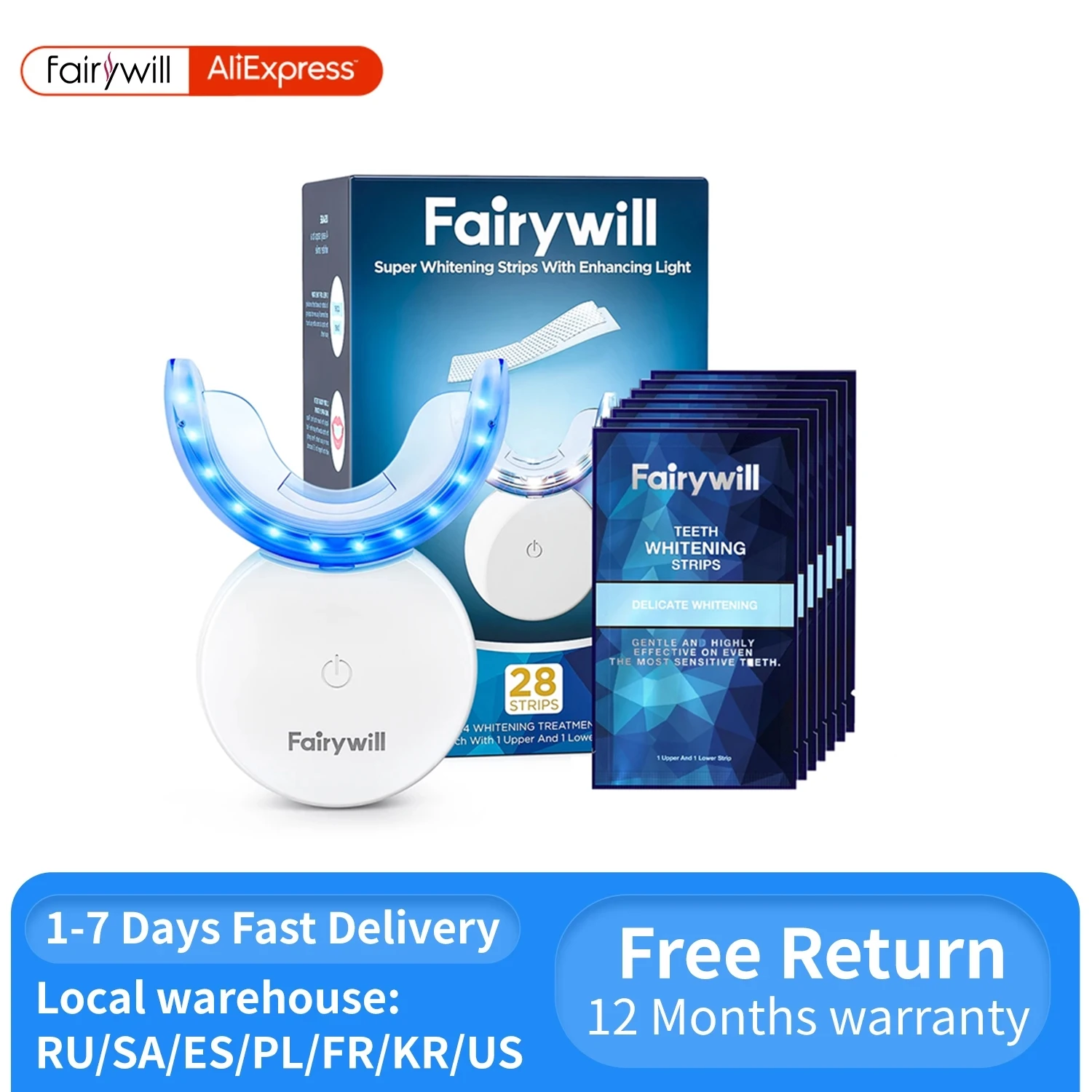 Fairywill U Shape Gel Teeth Whitening Strips Set Silicone Sonic Tooth Cleansing Brush Intelligent Oral Care Device Dental White