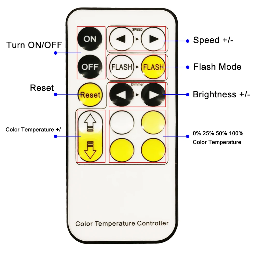 CCT Led Controller 15keys RF Wireless Remote Dimmable Adjust Brightness For 2835 5050 WW+CW Dual Color Strip Light DC5-24V 3A/CH