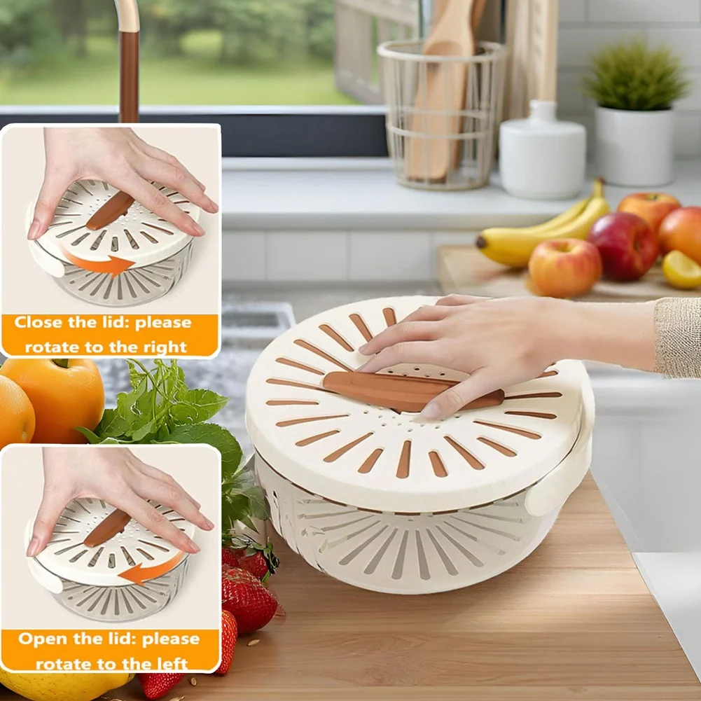 ABVJ-cesta de drenaje multiusos para el hogar, cocina, cuenco de sandía con colador y tapa, colador de cocina, colador de alimentos