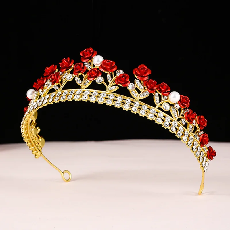 Elegant Gold Color Rose Flower Crown Women Girl Wedding Bridal Tiara Hair Accessories Tiaras and Crowns Brithday Party Jewelry