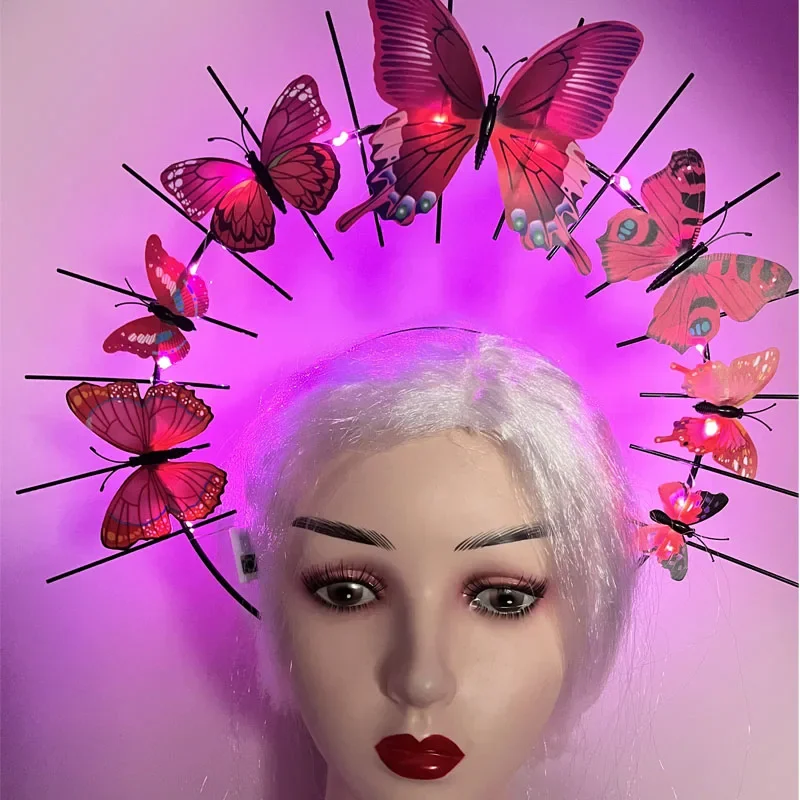 Women's Costume Accessory Light Up Goddess Headband with LED Halo Crown Butterfly Sunburst Spikes