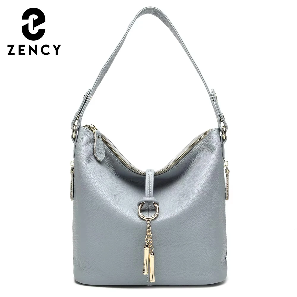 

Zency New Fashion Women Shoulder Bag Metal Tassel 100% Genuine Leather Lady Crossbody Messenger Elegant Gift Handbag Black White