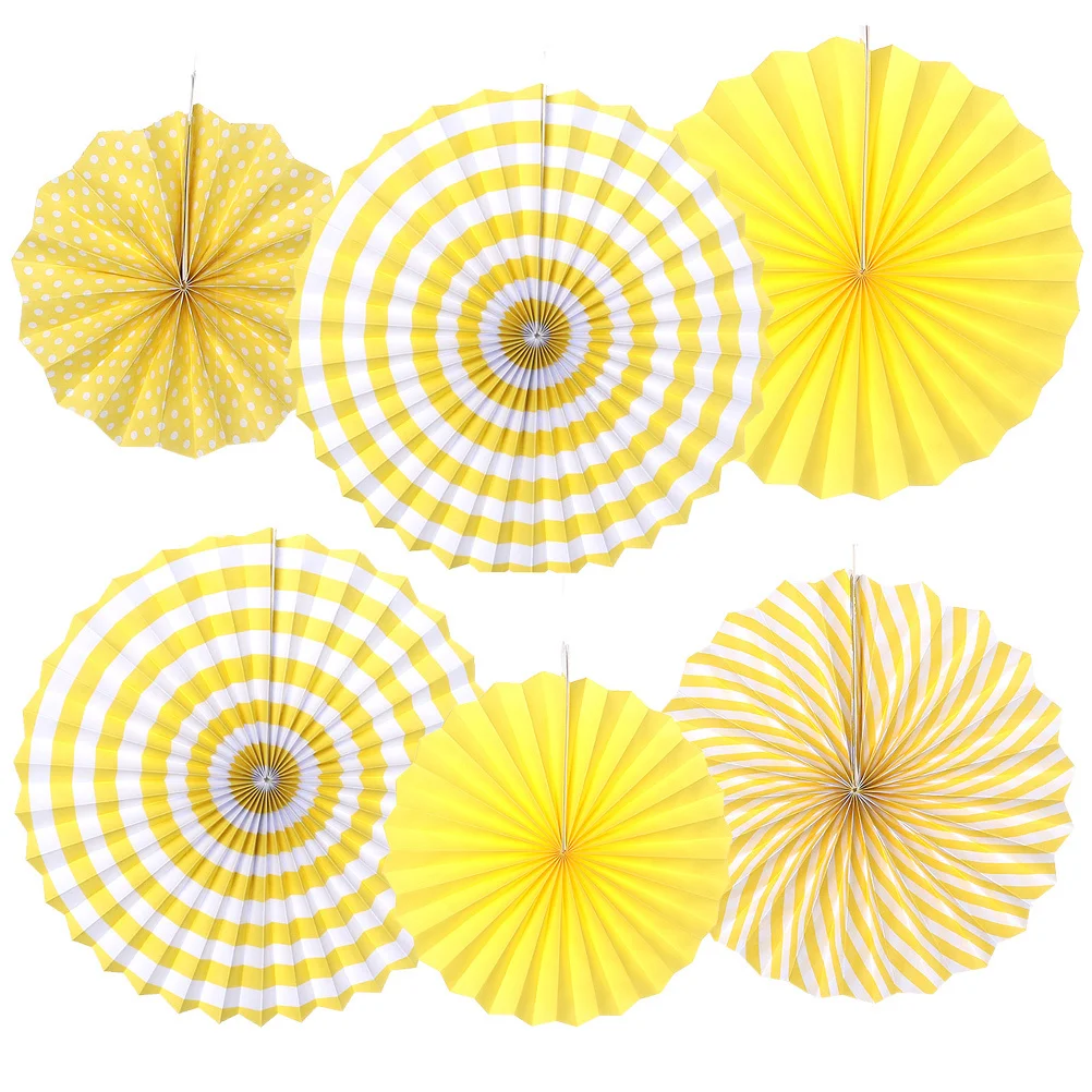 

6Pcs Paper Flowers Fan Yellow Tissue Decorative Folding Fans for Birthday Wedding Party Decoration Home Baby Shower Event