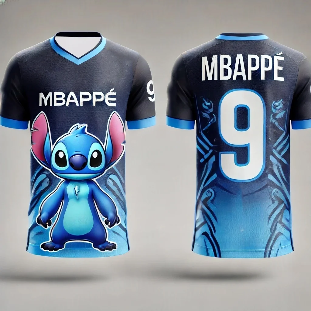 

Disney Designed Stitch Football Jersey 3d Printed NO.9 Mbappé Boys Girls Training Women's Sports Short Sleeve Men's T-shirt