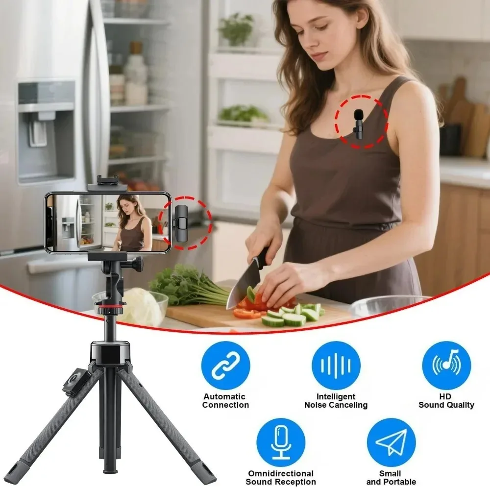 1to2 1to1 Mini Audio Video Recording Type-C Mic Portable Wireless Lavalier Microphonefor IPhone Android Live Broadcast Gaming view 4