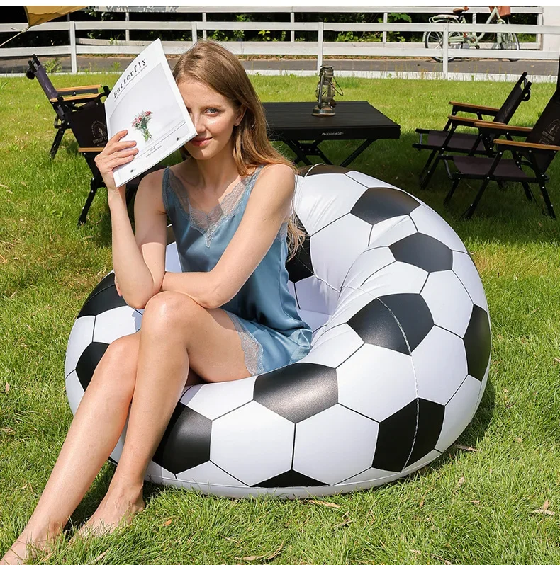 1pc Football Sofa Inflatable Chair Portable Lazy Couch Creative PVC Material Lightweight Compact Travel Beach Trip Park Festival