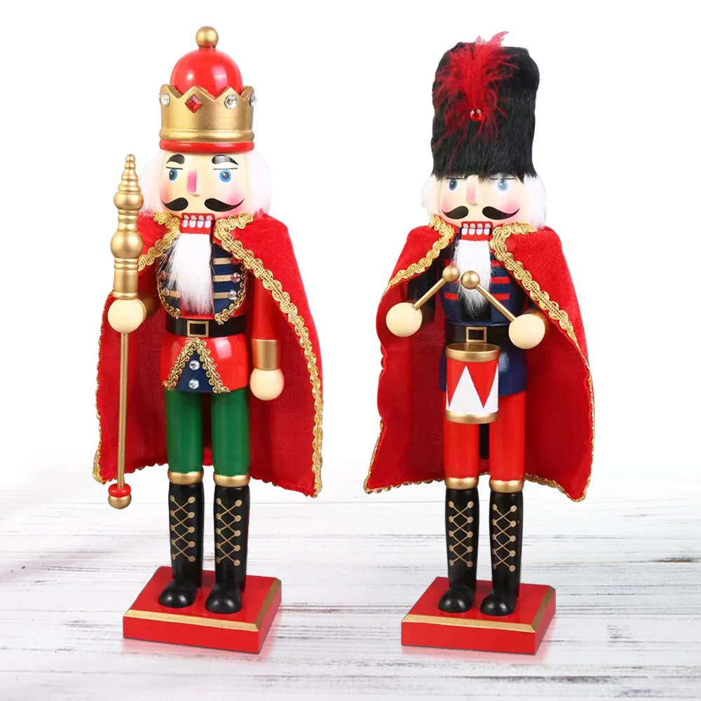 2025 New Year Decoration 38CM Nutcracker Puppet Sculpture Cloak Style King and Band Wooden Doll Desktop Ornaments Christmas Gift